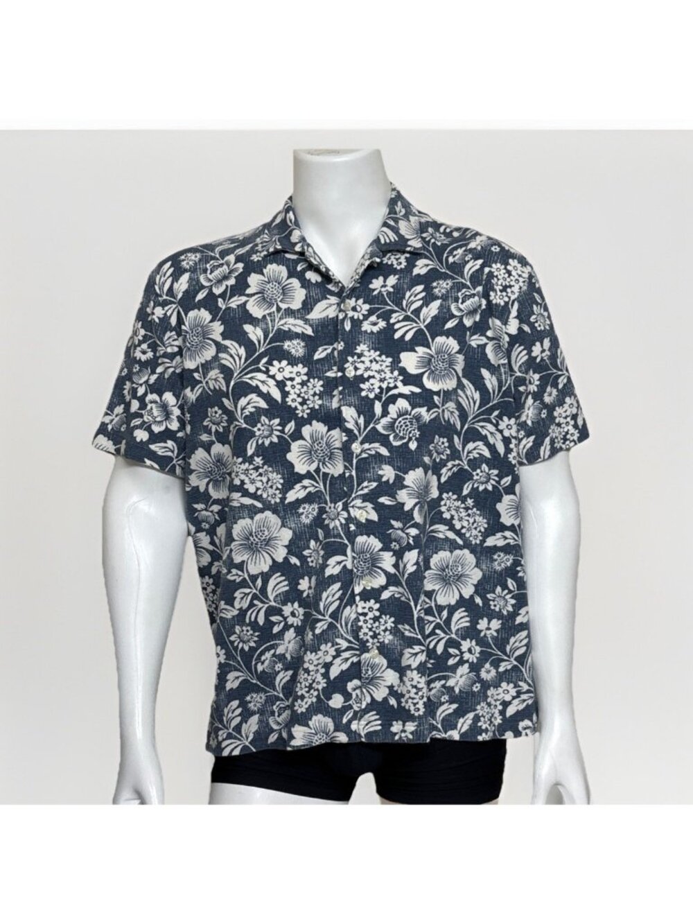 90s Vintage Polo Ralph Lauren Loop Collar Shirt Mens L Blue Floral Knit Golf Pol